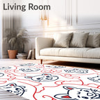 Whimsical Cat Faces Red Swirls Rug