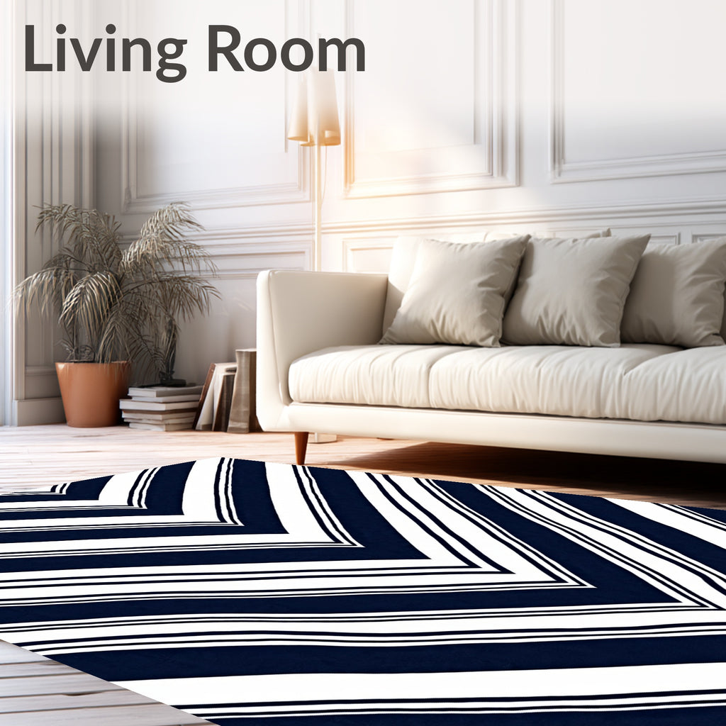 Dynamic Navy White Chevron Stripes Rug