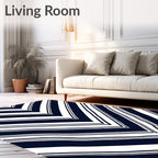 Dynamic Navy White Chevron Stripes Rug