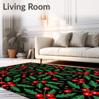 Festive Red Berry Green Leaf Rug