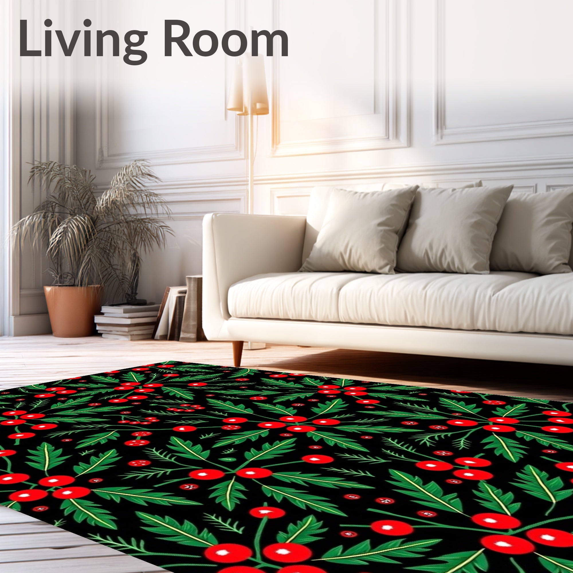 Festive Red Berry Green Leaf Rug