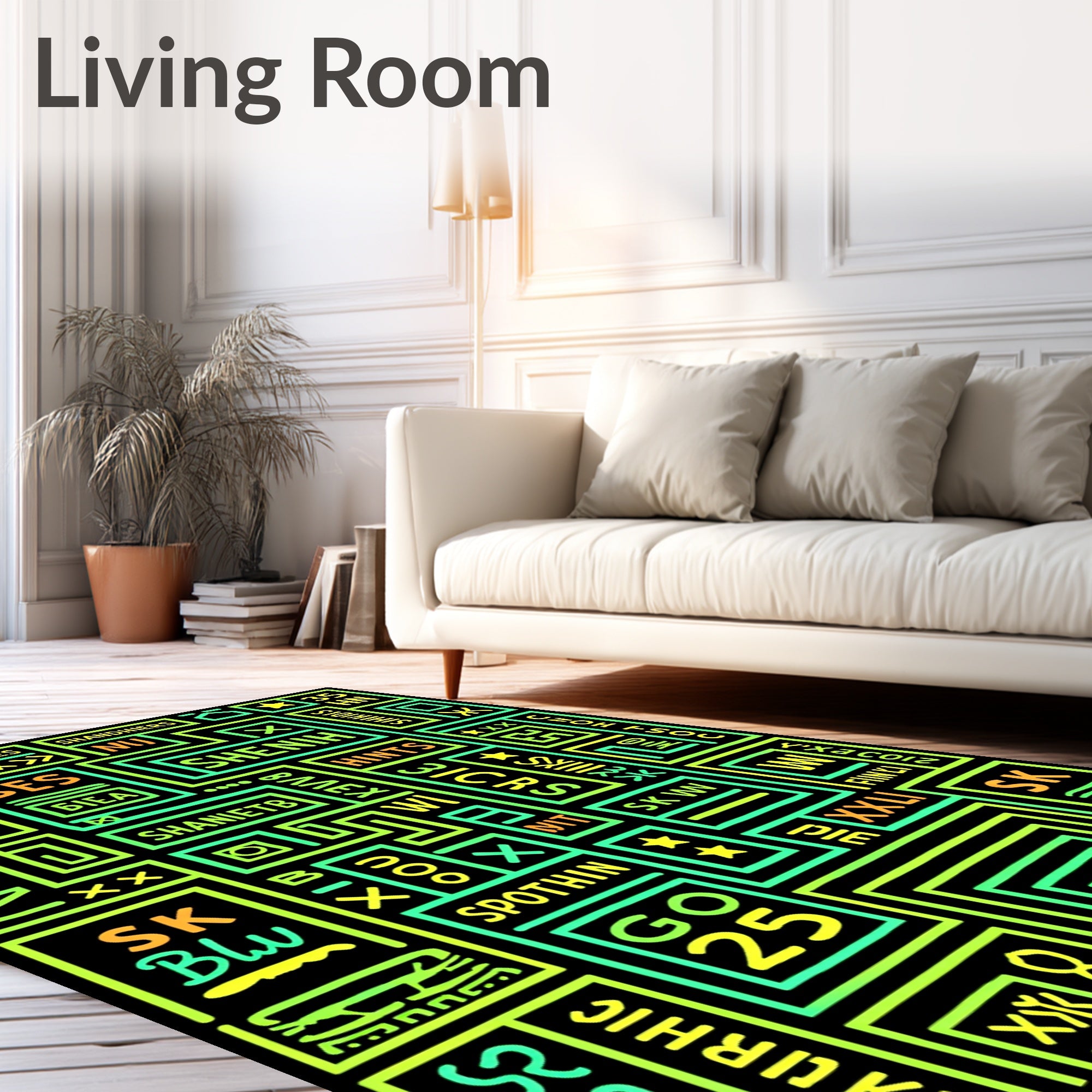 Neon Geometric Abstract Alphabet Rug
