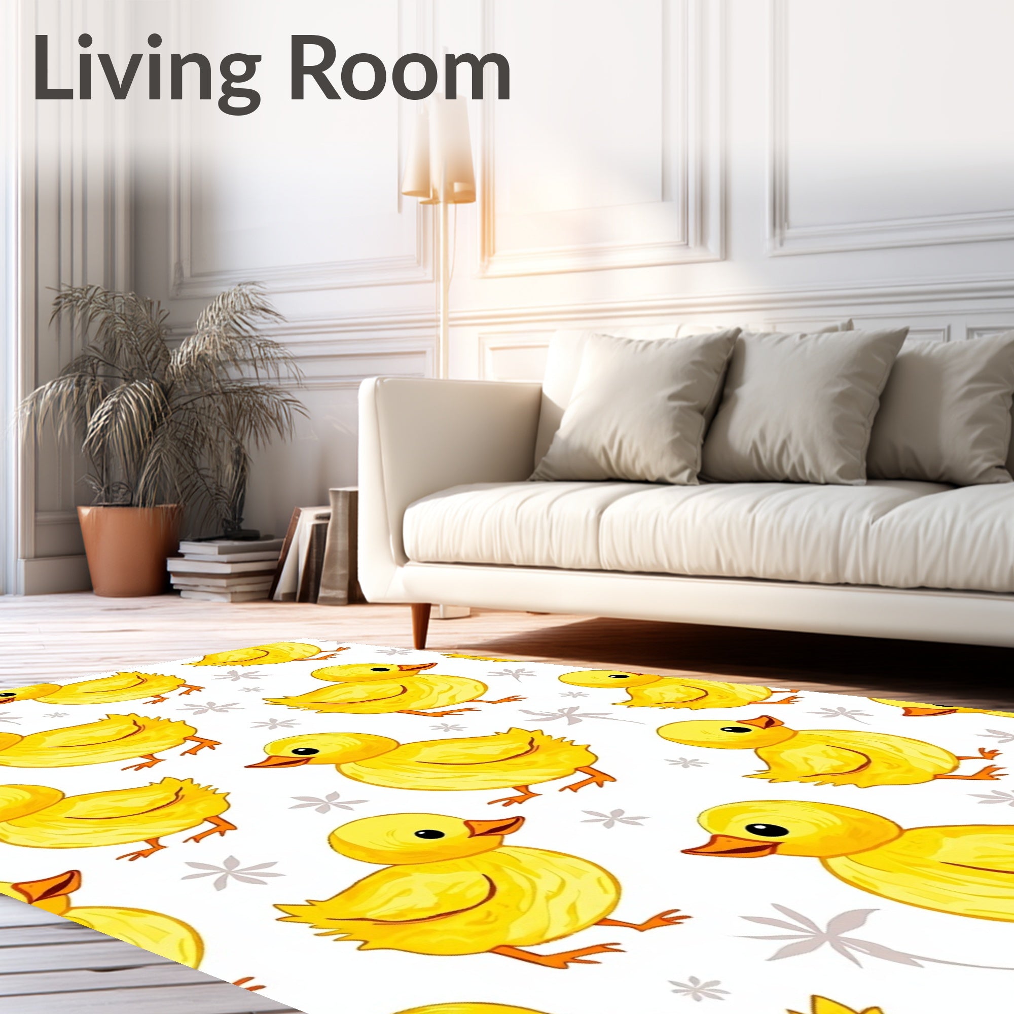 Whimsical Yellow Duckling Garden Pattern Rug