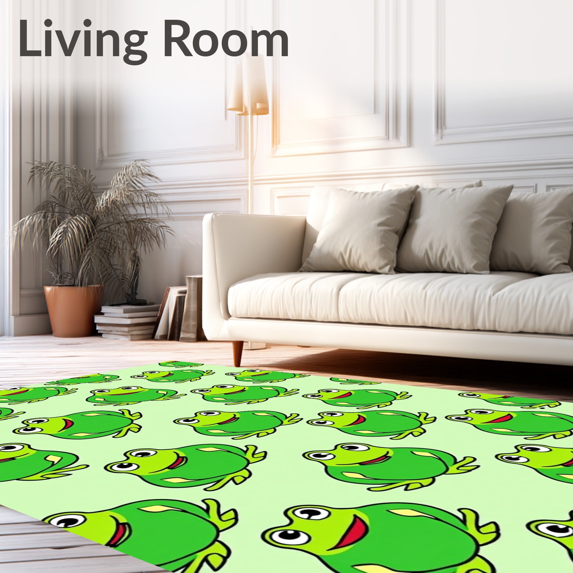 Playful Green Frogs Repeating Pattern Rug