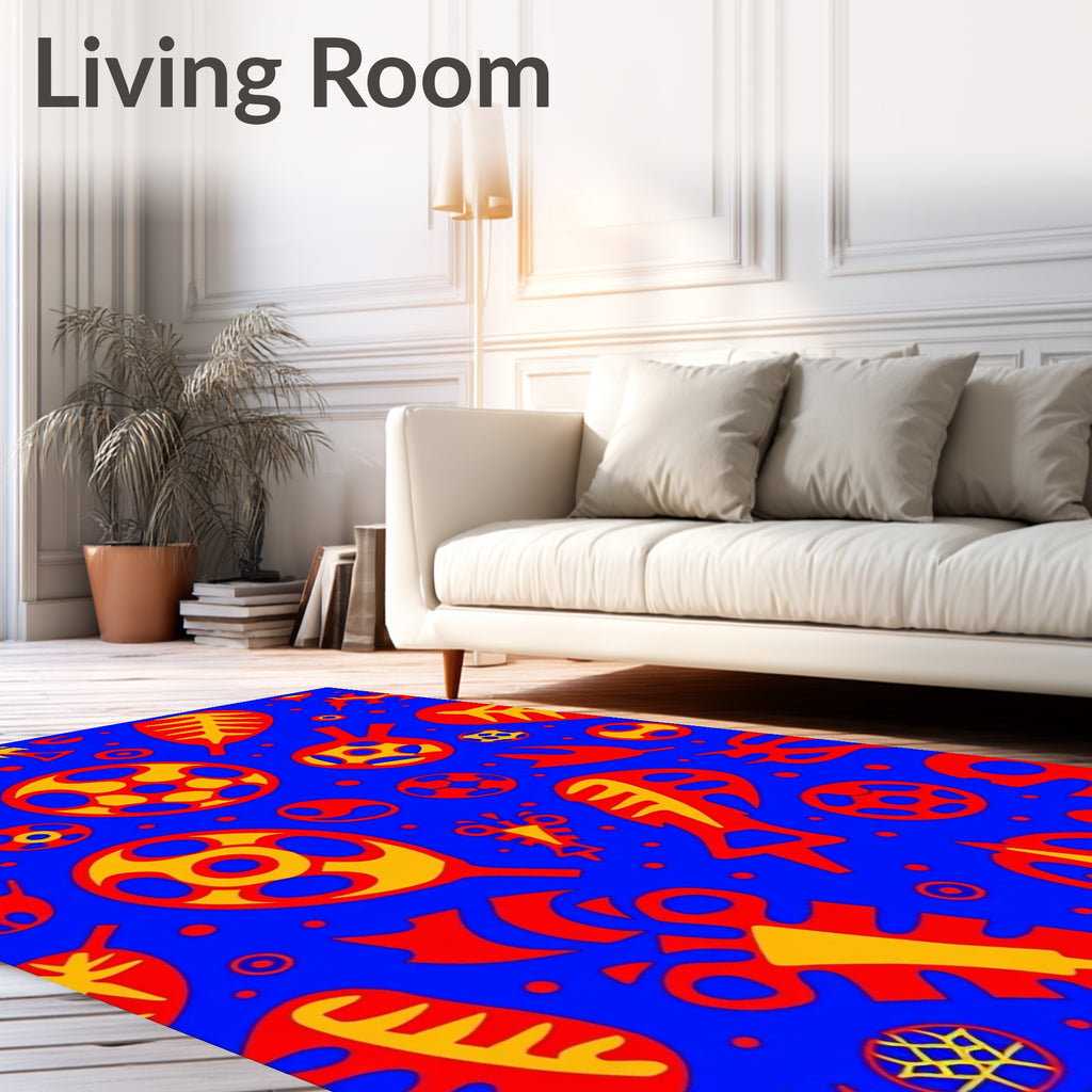 Bold Blue Abstract Red Yellow Forms Rug