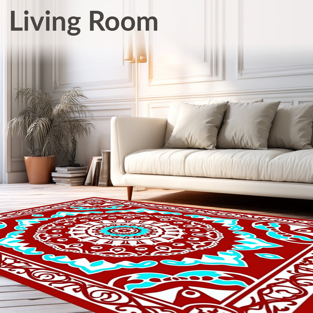 Crimson Cobalt Mandala Art Rug