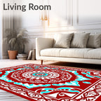 Crimson Cobalt Mandala Art Rug