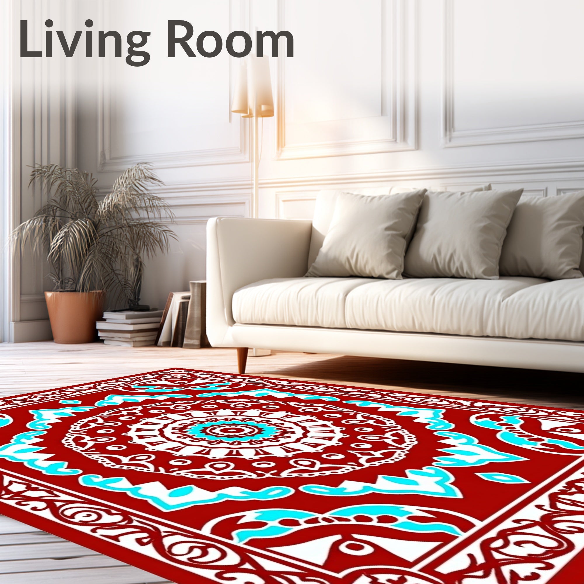 Crimson Cobalt Mandala Art Rug