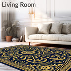 Deep Blue Golden Mandala Sunburst Rug