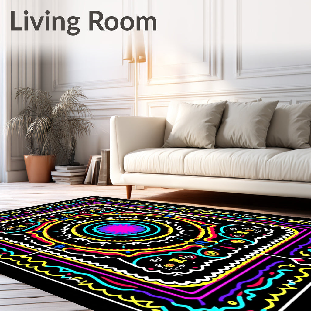 Vibrant Neon Abstract Geometric Mandala Rug