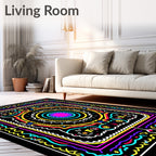 Vibrant Neon Abstract Geometric Mandala Rug