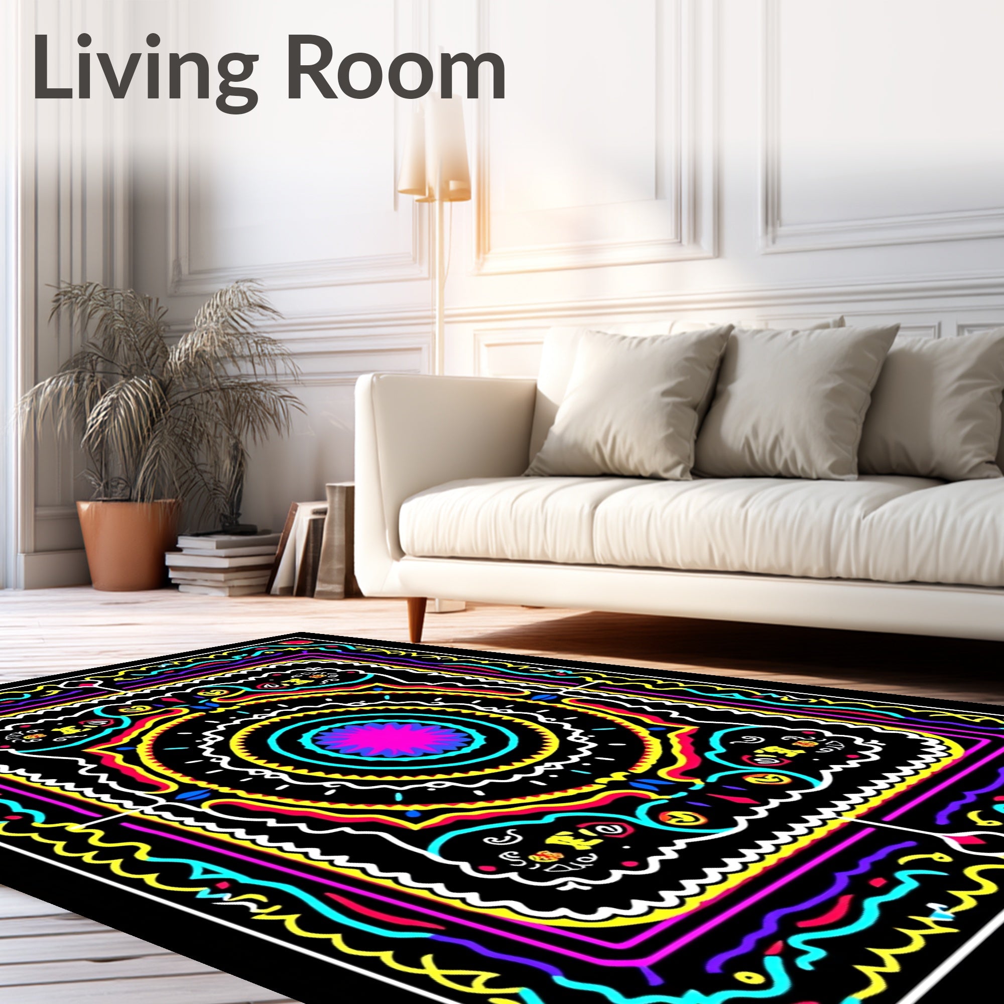 Vibrant Neon Abstract Geometric Mandala Rug