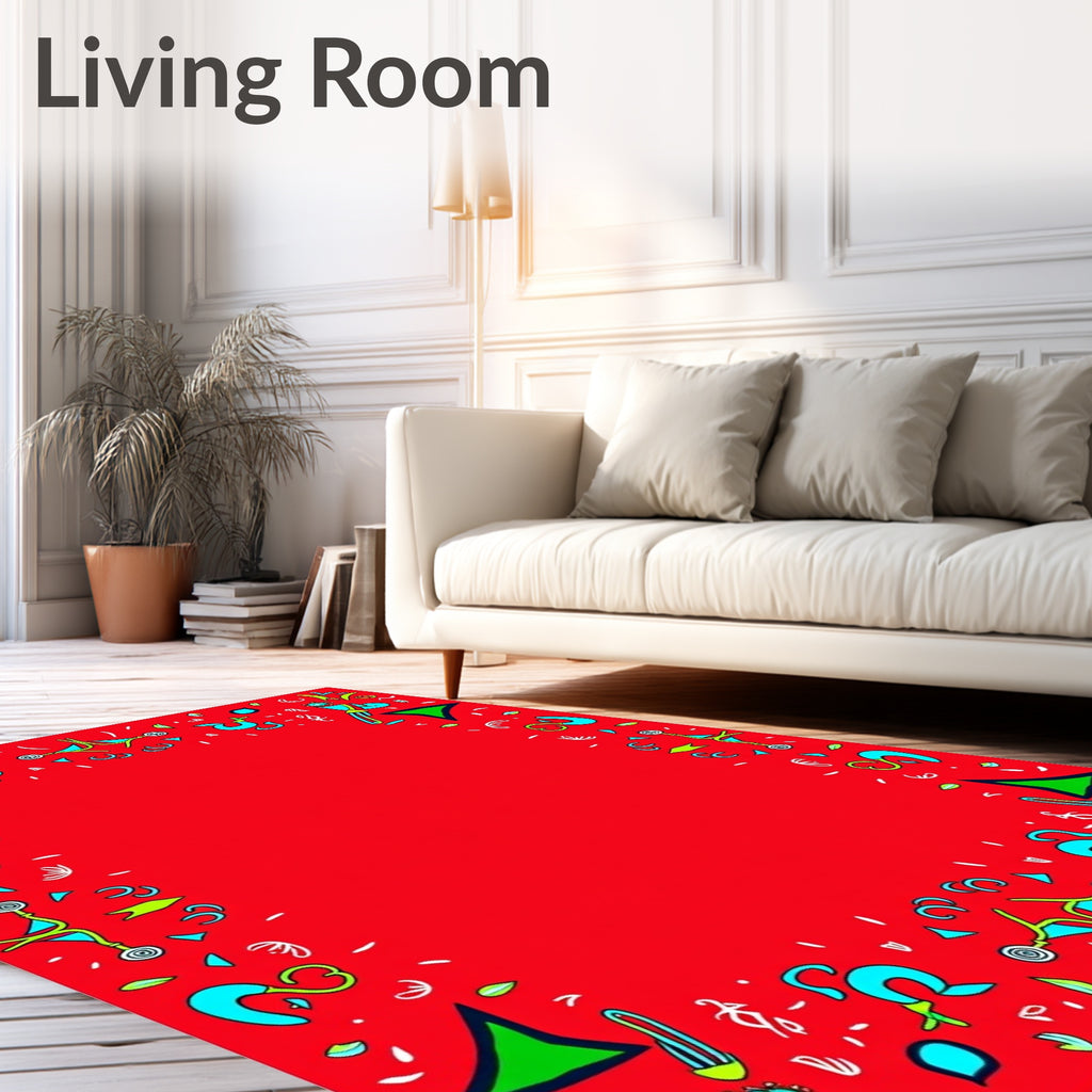 Red Blue Green Whimsical Geometric Frame Rug