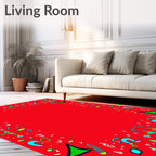 Red Blue Green Whimsical Geometric Frame Rug