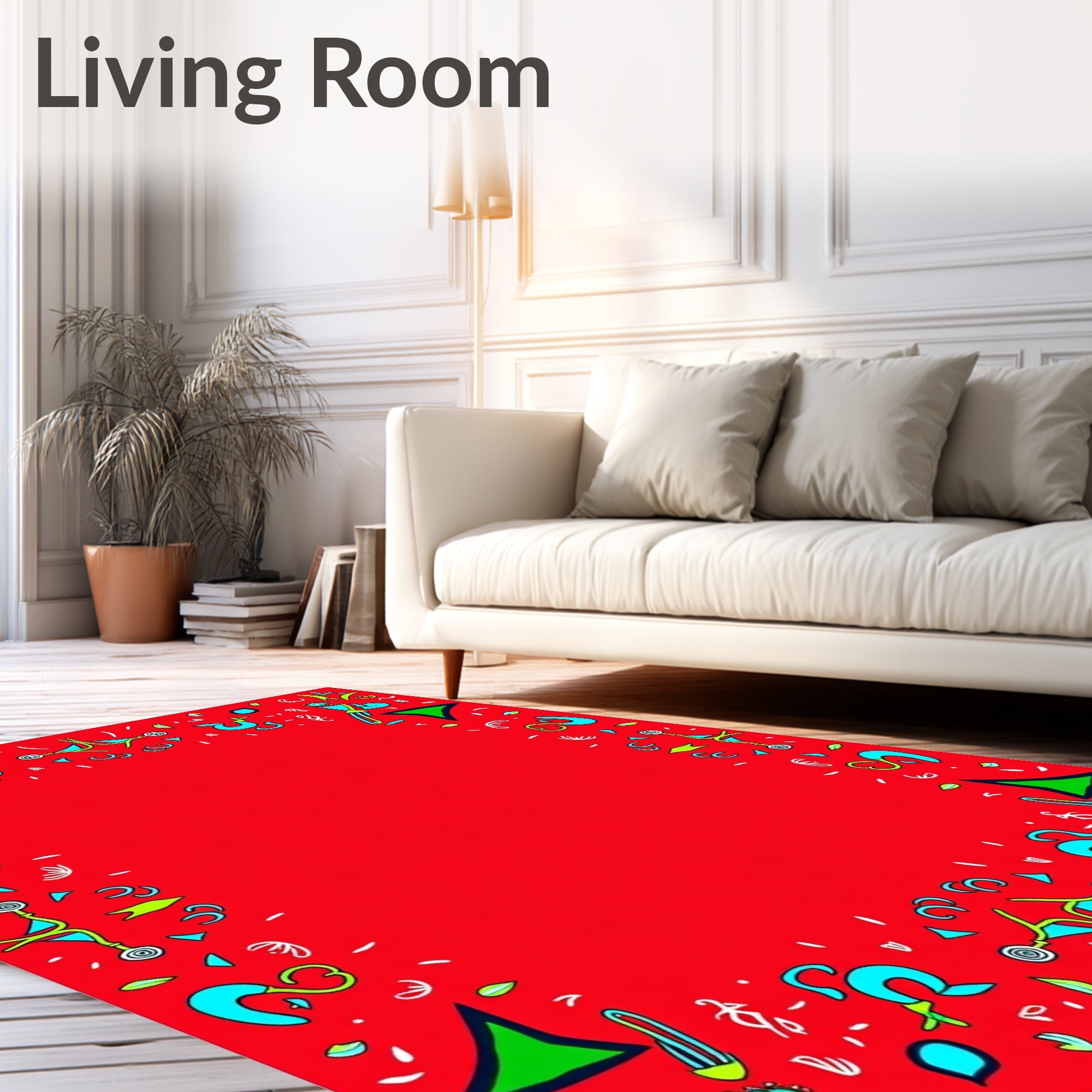Red Blue Green Whimsical Geometric Frame Rug