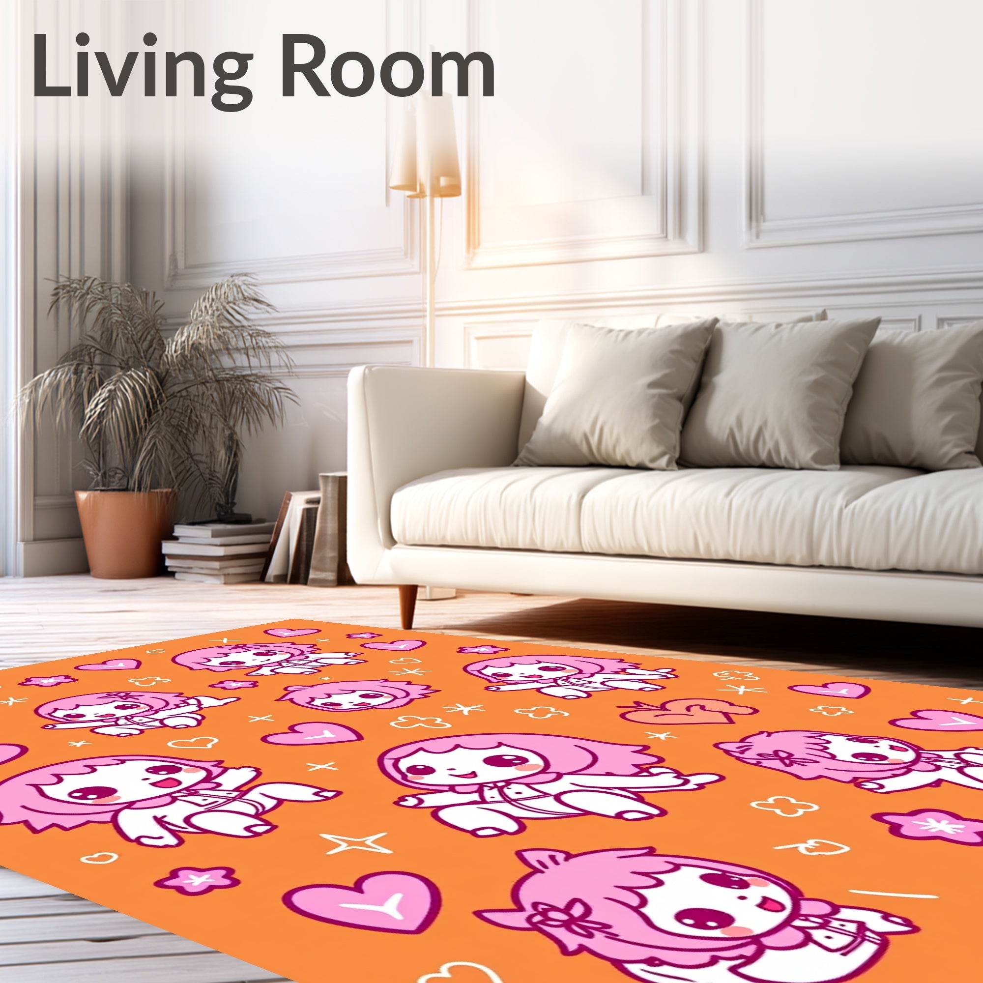 Cute Pink Kawaii Characters Hearts Rug