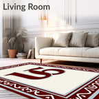 Crimson Monogram Scroll Border Rug