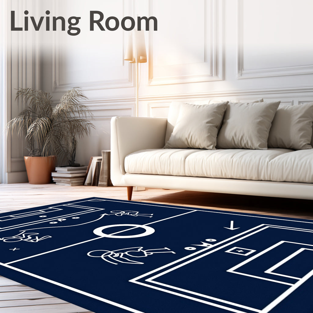 Navy Blue Soccer Play Diagram Rug