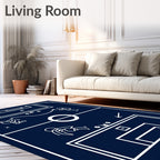 Navy Blue Soccer Play Diagram Rug