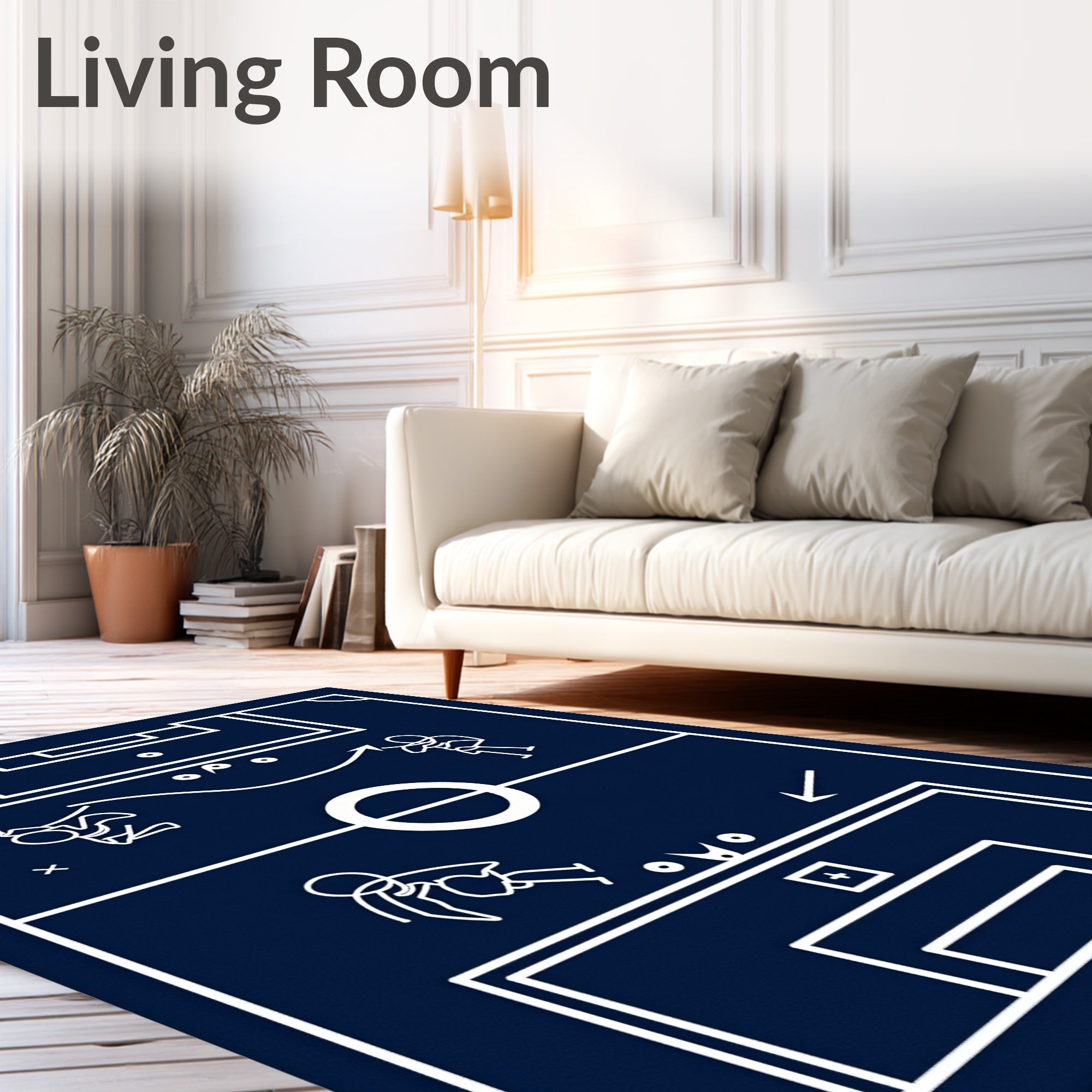 Navy Blue Soccer Play Diagram Rug