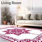 Crimson Floral Medallion Frame Rug