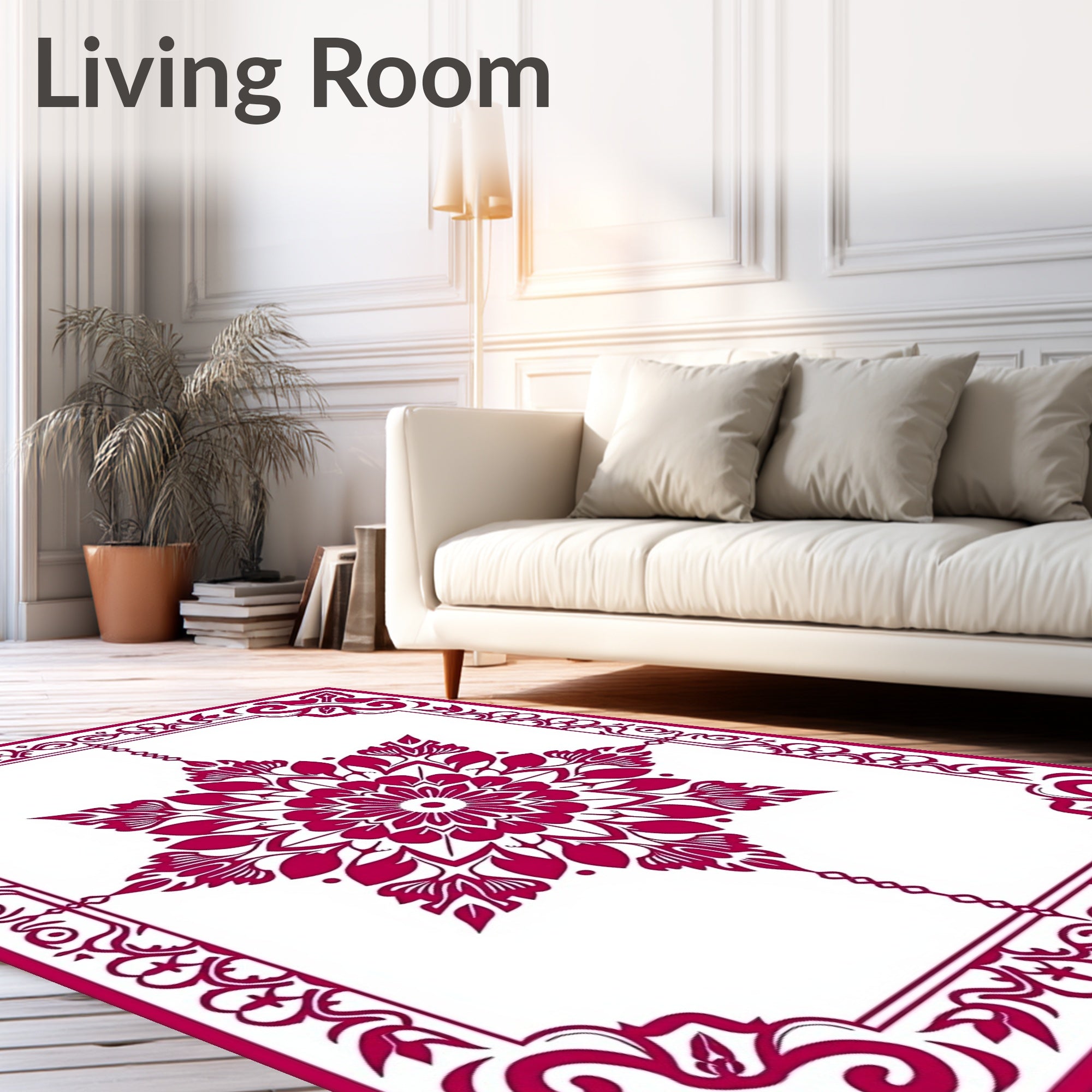 Crimson Floral Medallion Frame Rug