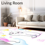 Whimsical White Cat Pastel Balloons Stars Rug
