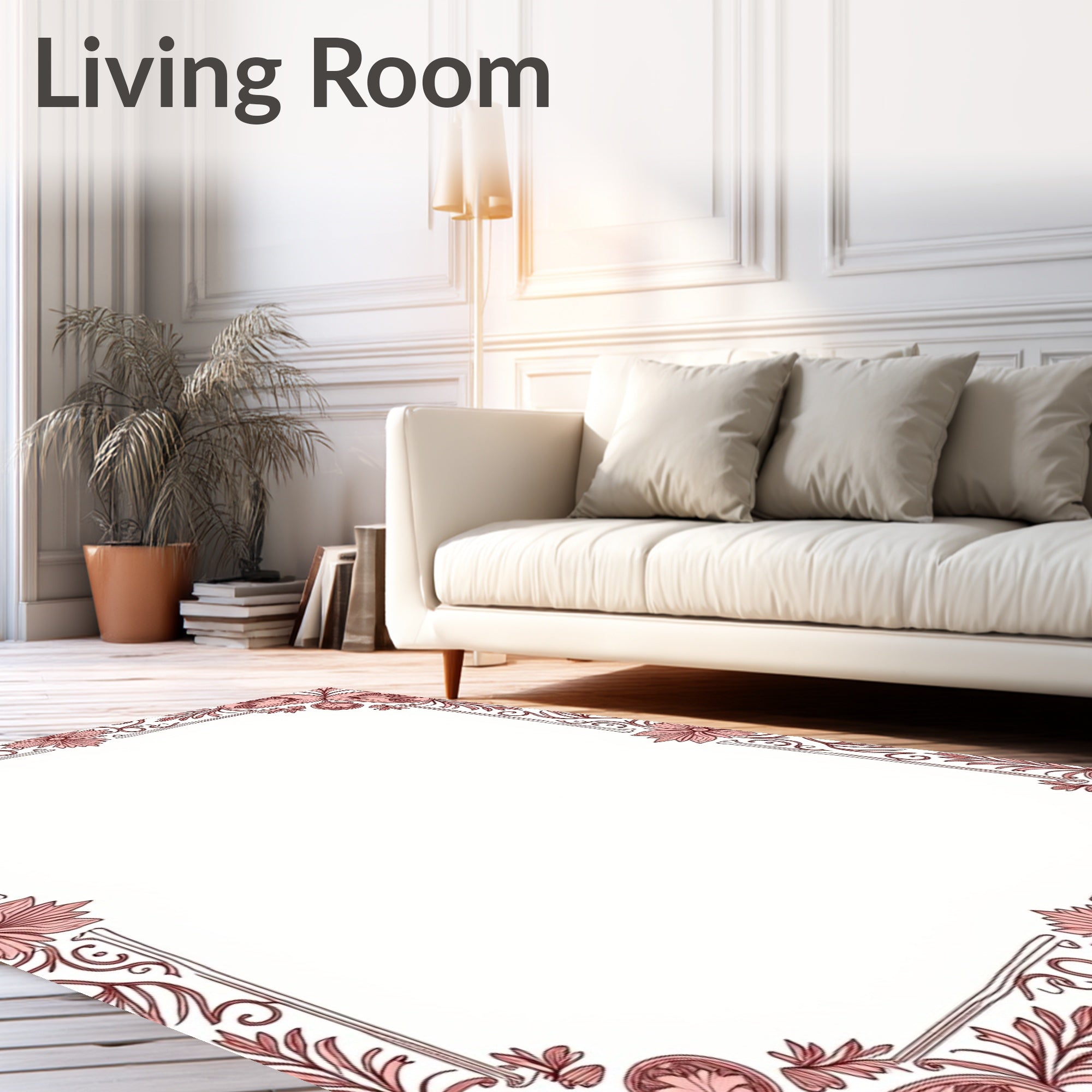 Blush Pink Floral Vine Border Rug