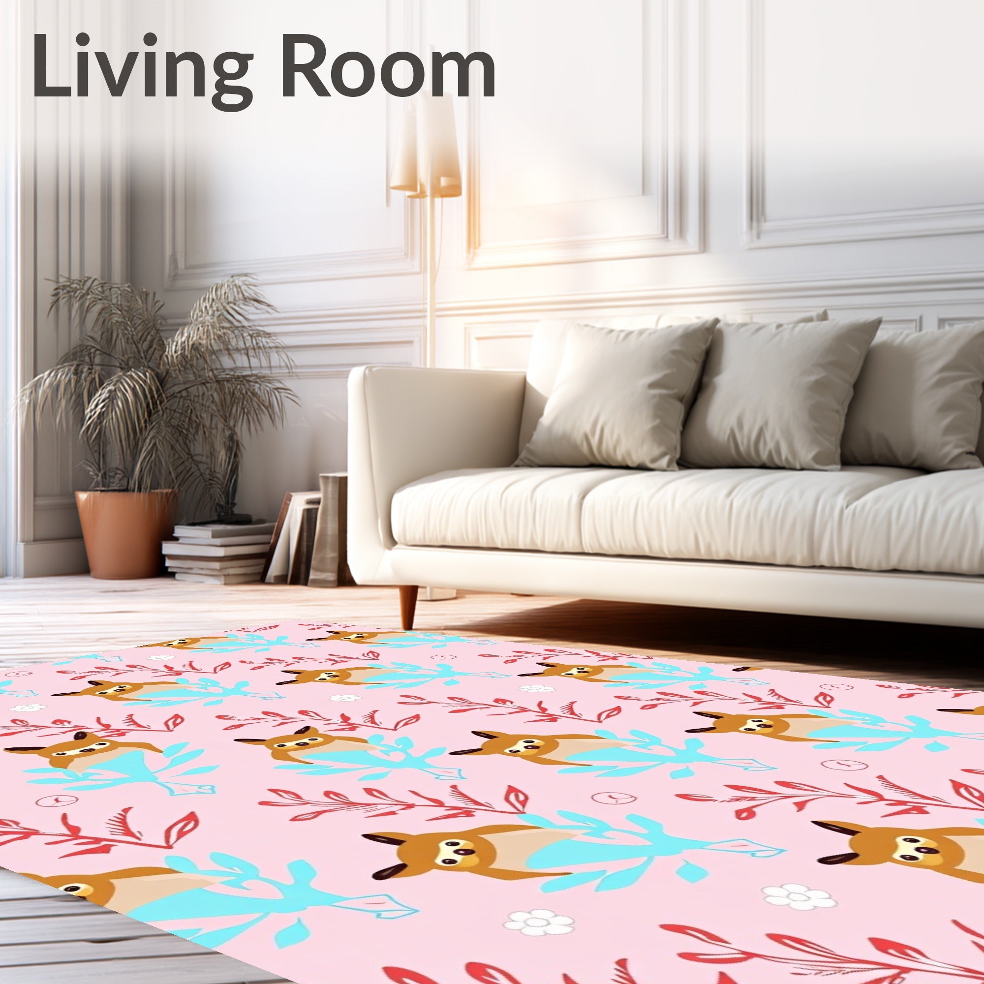 Adorable Brown Owl Pink Floral Rug