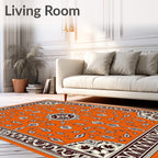 Vibrant Orange Medallion Floral Border Rug
