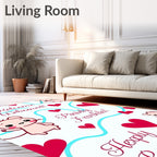 Cute Mice Hearts Aqua Swirls Rug