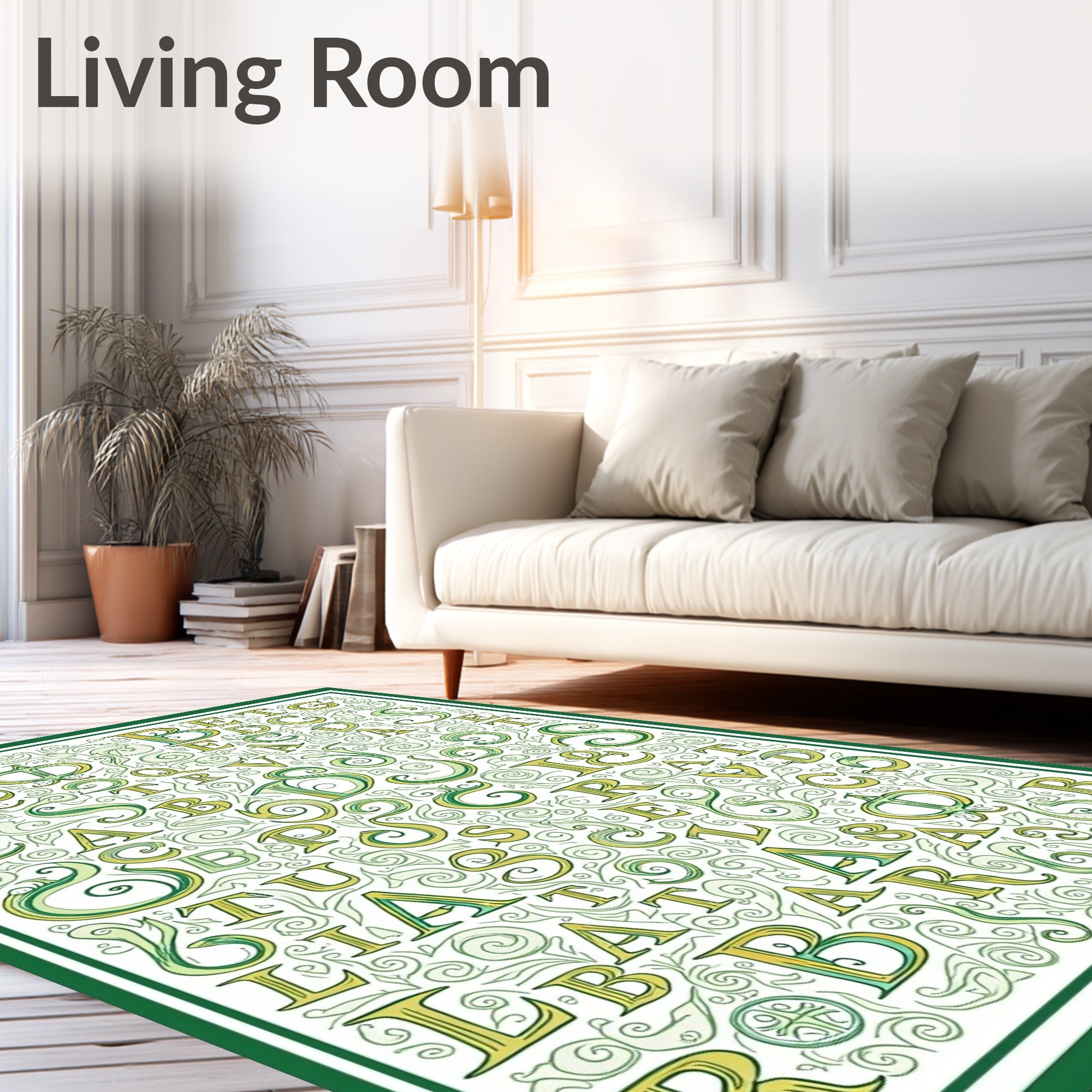 Vintage Green Alphabet Calligraphy Rug