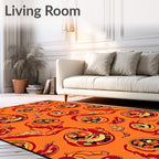 Crimson Orange Abstract Swirl Medallion Rug