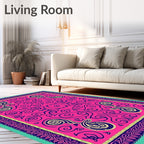 Vibrant Magenta Ornate Scrollwork Rug