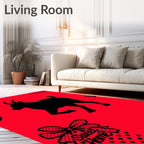 Bold Black Goat Red Background Bow Rug