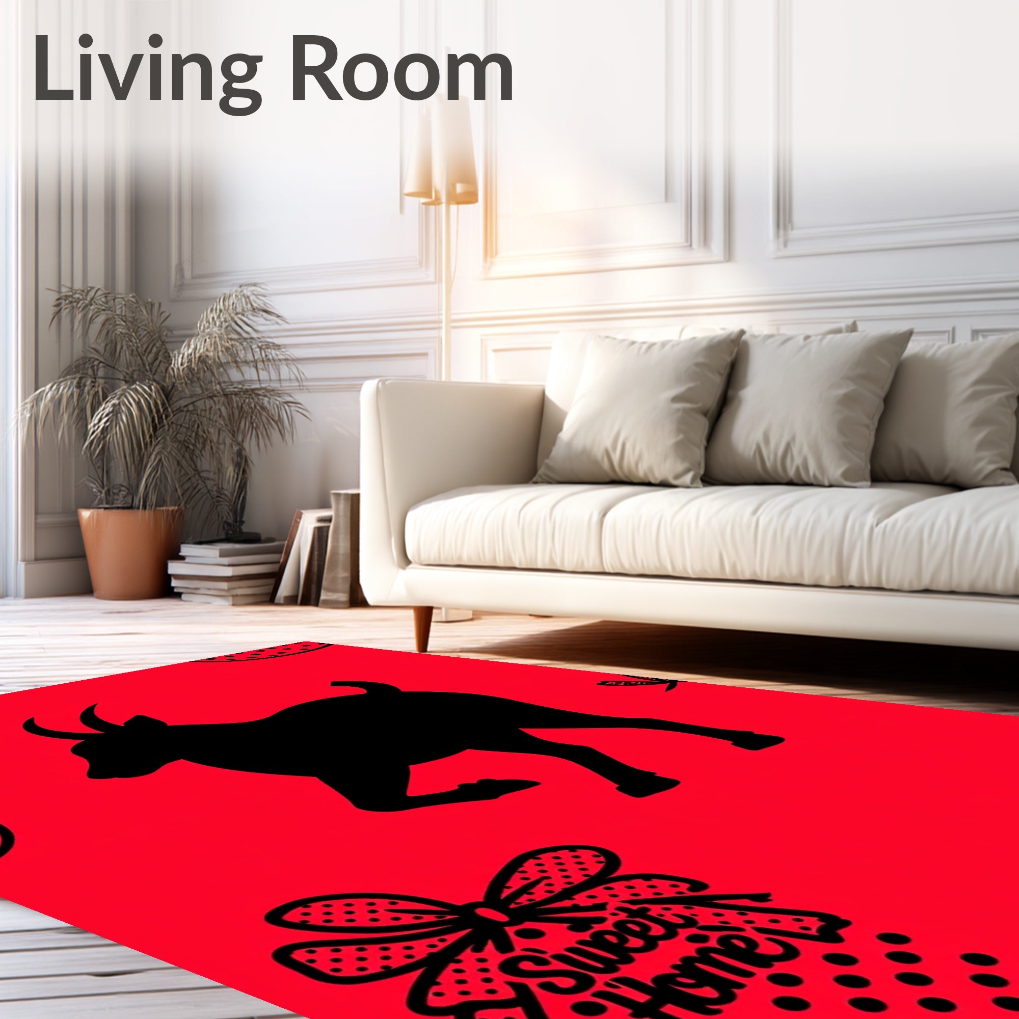 Bold Black Goat Red Background Bow Rug