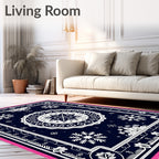 Navy Medallion Snowflake Tribal Fringe Rug