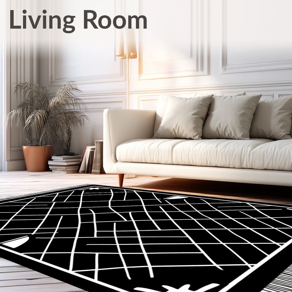 Modern Black White Geometric Stripe Rug