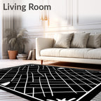Modern Black White Geometric Stripe Rug