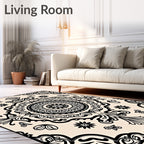 Black Cream Ornamental Mandala Rug
