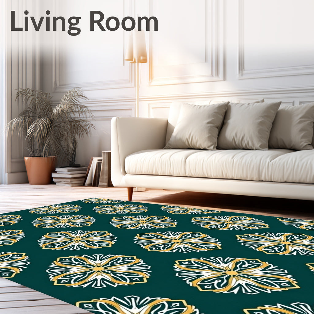 Deep Teal Floral Medallion Rug