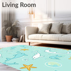 Playful White Blue Dolphin Starfish Collection Rug