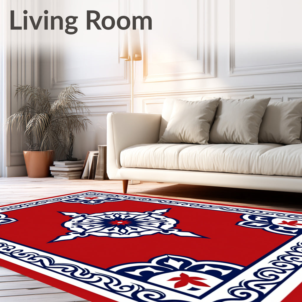 Red Floral Starburst Medallion Border Rug