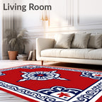 Red Floral Starburst Medallion Border Rug