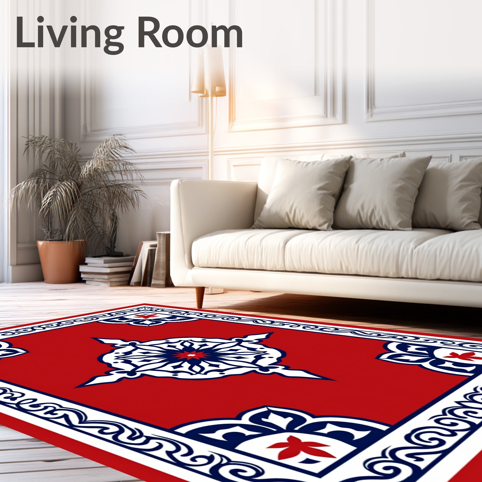 Red Floral Starburst Medallion Border Rug
