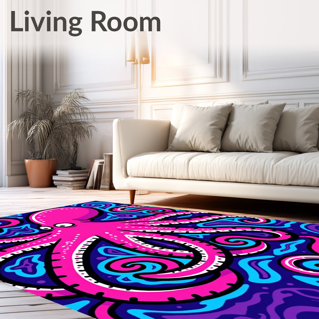 Vibrant Pink Octopus Swirls Rug