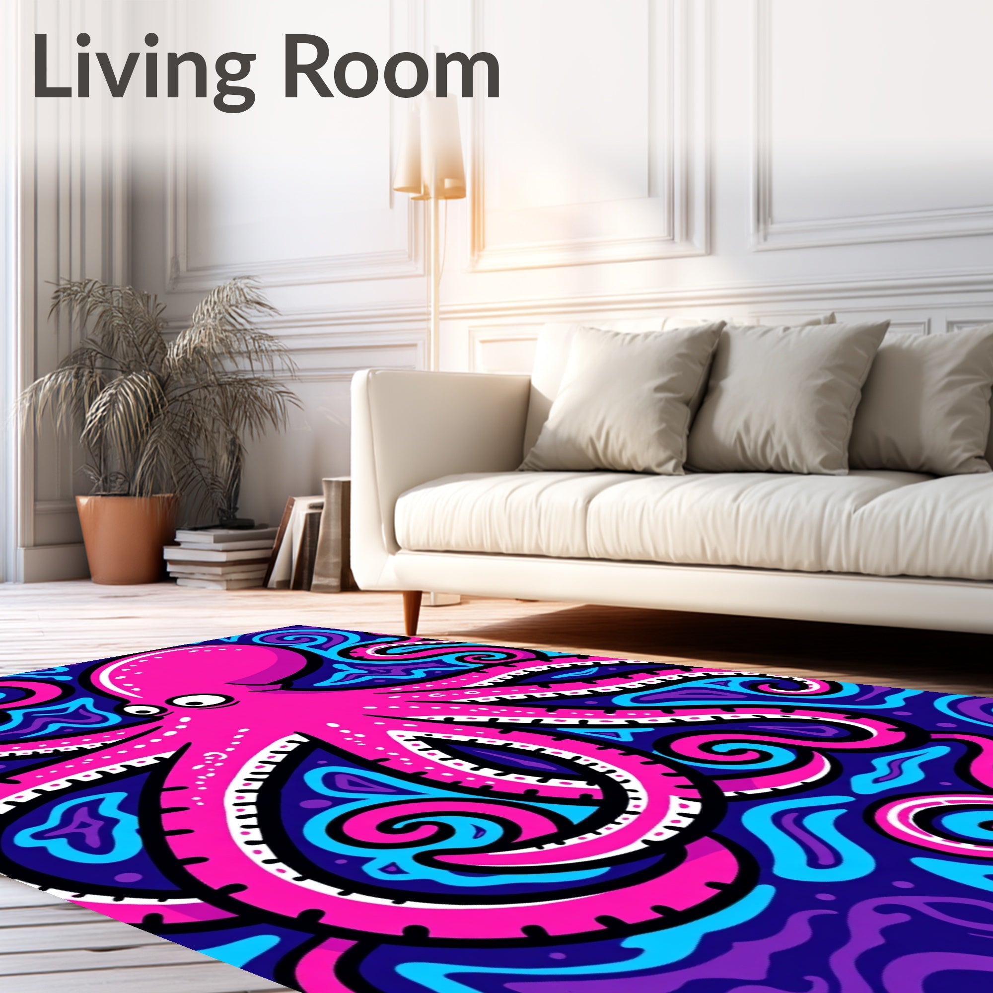 Vibrant Pink Octopus Swirls Rug