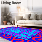 Red Blue Abstract Alphabet Circle Rug