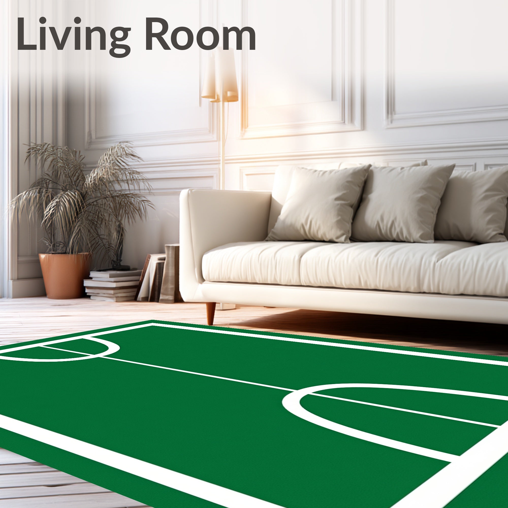 Green Court White Line Graphic Rug
