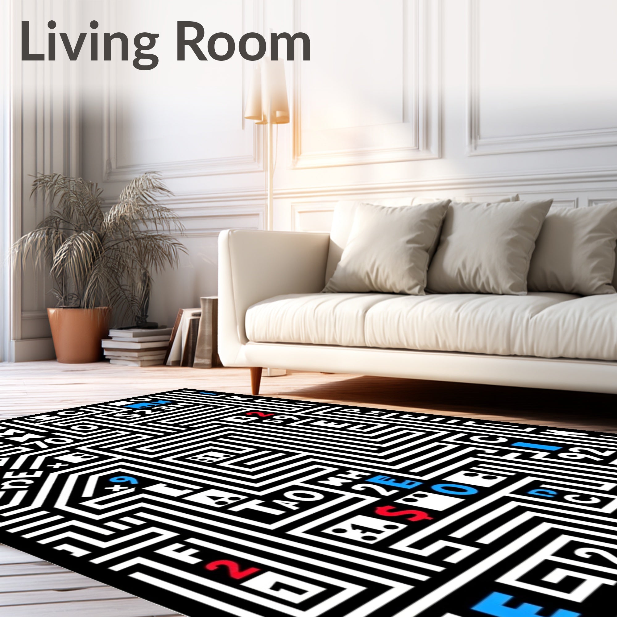 Bold Black and White Alphabet Maze Rug